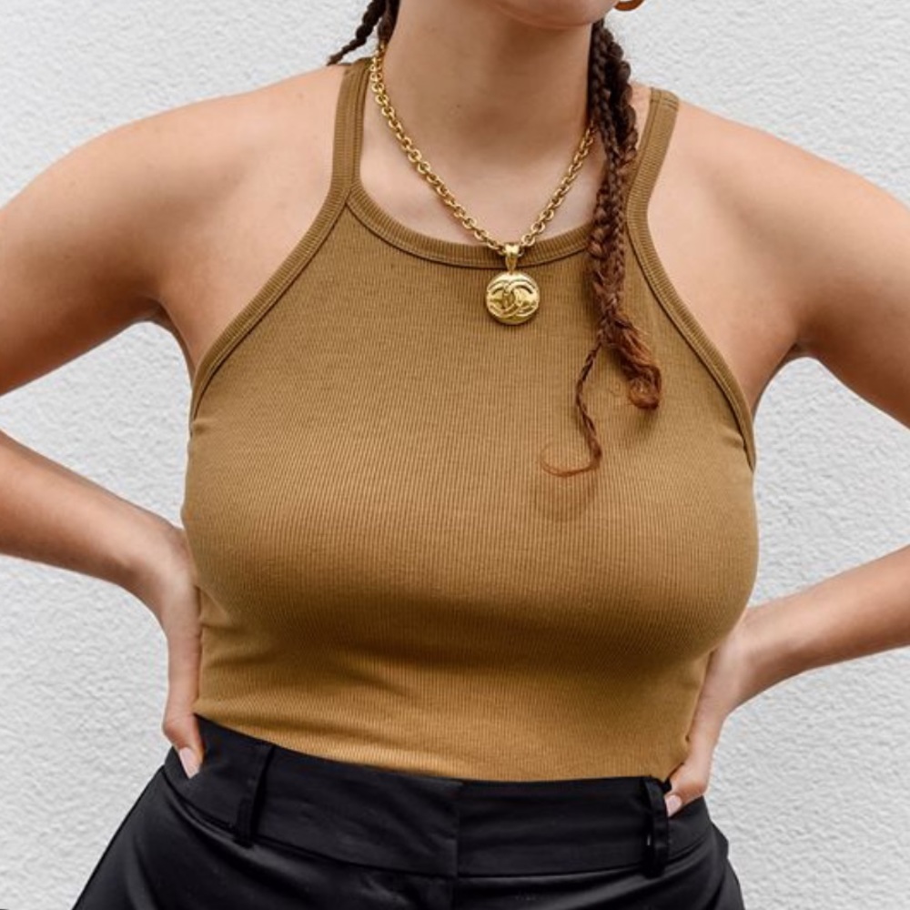 Danielle Bernstein brown tan tank top bodysuit size medium